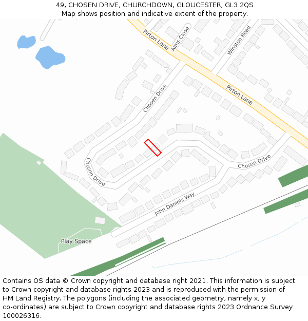 49, CHOSEN DRIVE, CHURCHDOWN, GLOUCESTER, GL3 2QS: Location map and indicative extent of plot