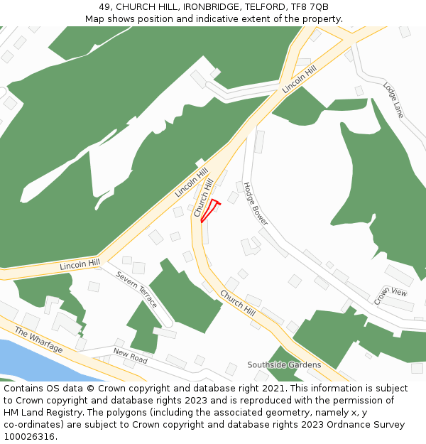 49, CHURCH HILL, IRONBRIDGE, TELFORD, TF8 7QB: Location map and indicative extent of plot