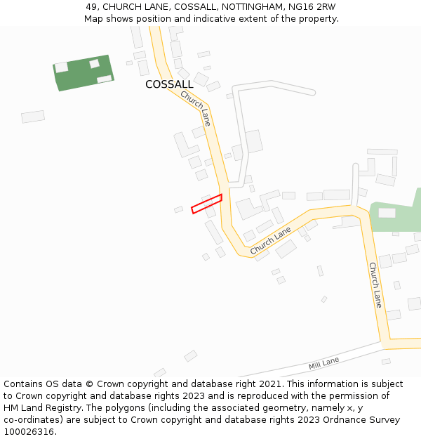 49, CHURCH LANE, COSSALL, NOTTINGHAM, NG16 2RW: Location map and indicative extent of plot