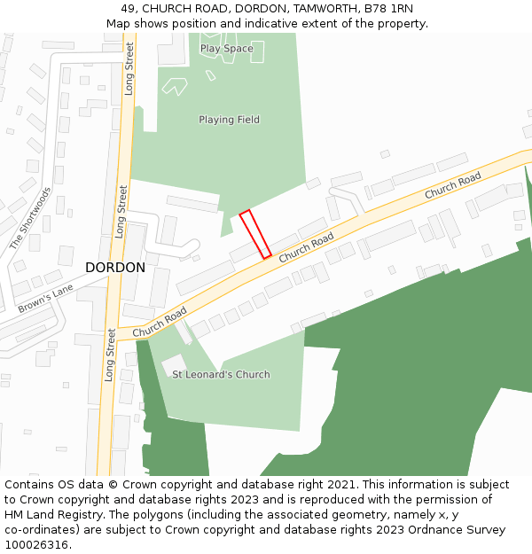 49, CHURCH ROAD, DORDON, TAMWORTH, B78 1RN: Location map and indicative extent of plot