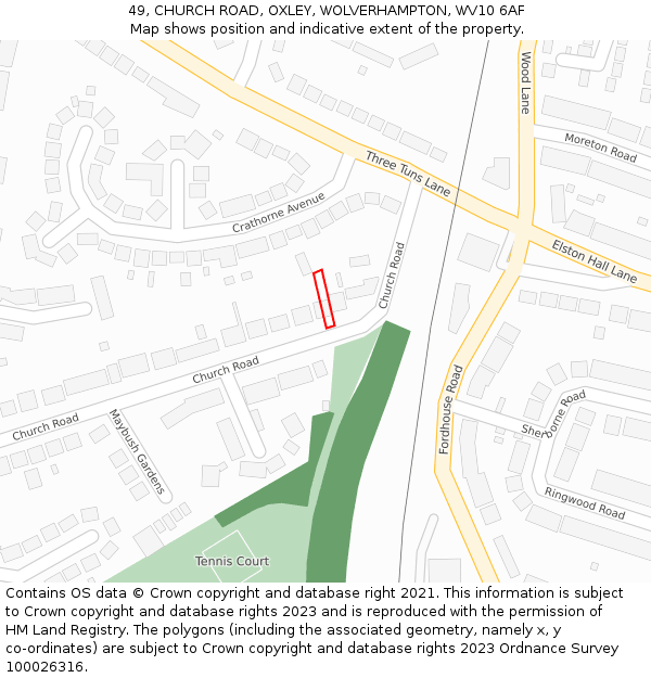 49, CHURCH ROAD, OXLEY, WOLVERHAMPTON, WV10 6AF: Location map and indicative extent of plot