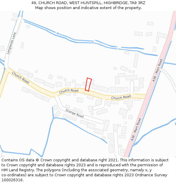 49, CHURCH ROAD, WEST HUNTSPILL, HIGHBRIDGE, TA9 3RZ: Location map and indicative extent of plot