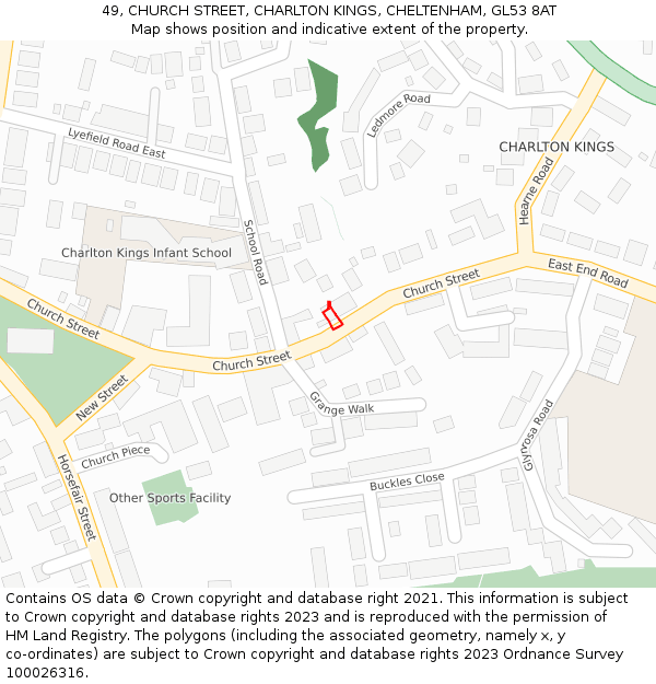 49, CHURCH STREET, CHARLTON KINGS, CHELTENHAM, GL53 8AT: Location map and indicative extent of plot