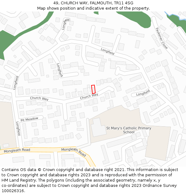 49, CHURCH WAY, FALMOUTH, TR11 4SG: Location map and indicative extent of plot