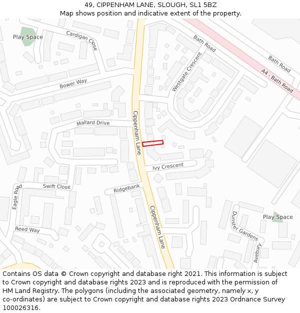 49, CIPPENHAM LANE, SLOUGH, SL1 5BZ: Location map and indicative extent of plot