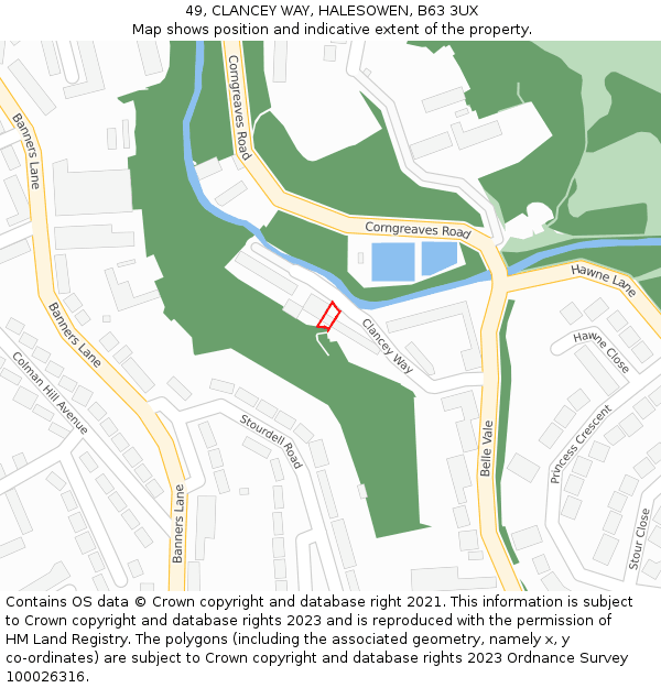 49, CLANCEY WAY, HALESOWEN, B63 3UX: Location map and indicative extent of plot