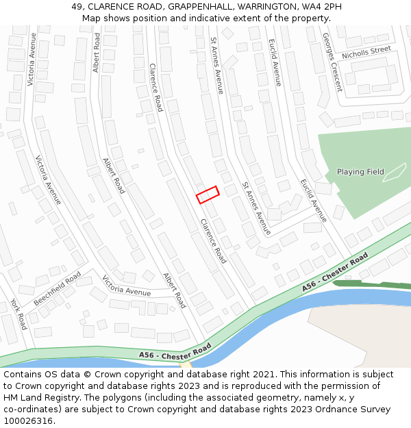 49, CLARENCE ROAD, GRAPPENHALL, WARRINGTON, WA4 2PH: Location map and indicative extent of plot