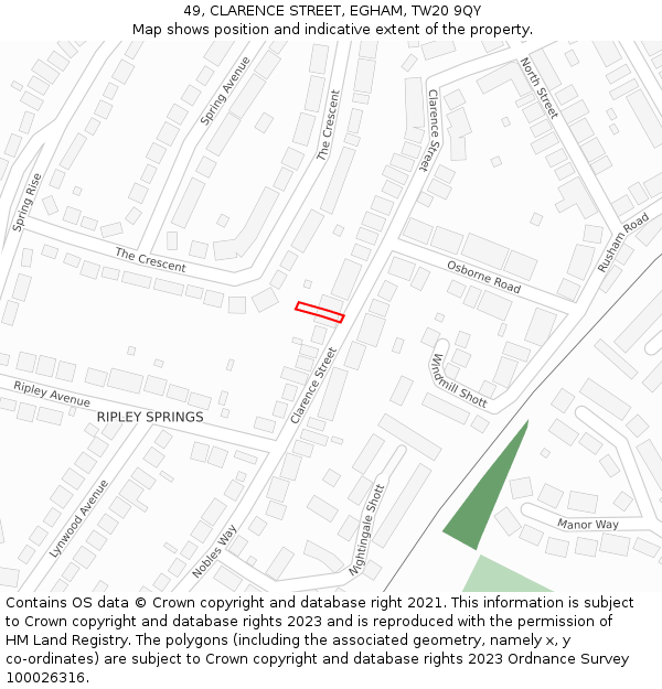 49, CLARENCE STREET, EGHAM, TW20 9QY: Location map and indicative extent of plot