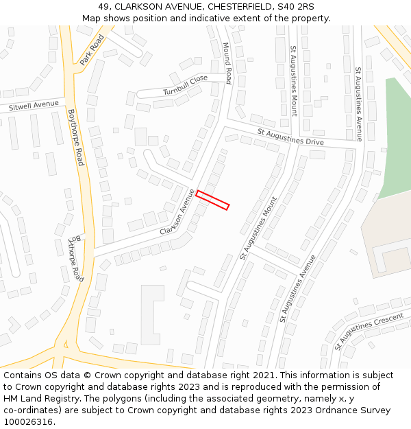 49, CLARKSON AVENUE, CHESTERFIELD, S40 2RS: Location map and indicative extent of plot