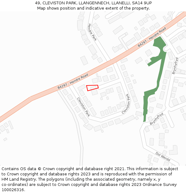 49, CLEVISTON PARK, LLANGENNECH, LLANELLI, SA14 9UP: Location map and indicative extent of plot