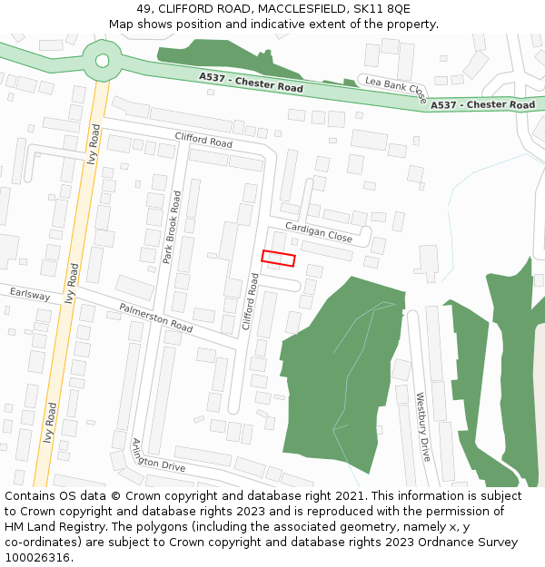 49, CLIFFORD ROAD, MACCLESFIELD, SK11 8QE: Location map and indicative extent of plot