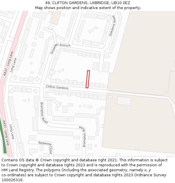 49, CLIFTON GARDENS, UXBRIDGE, UB10 0EZ: Location map and indicative extent of plot