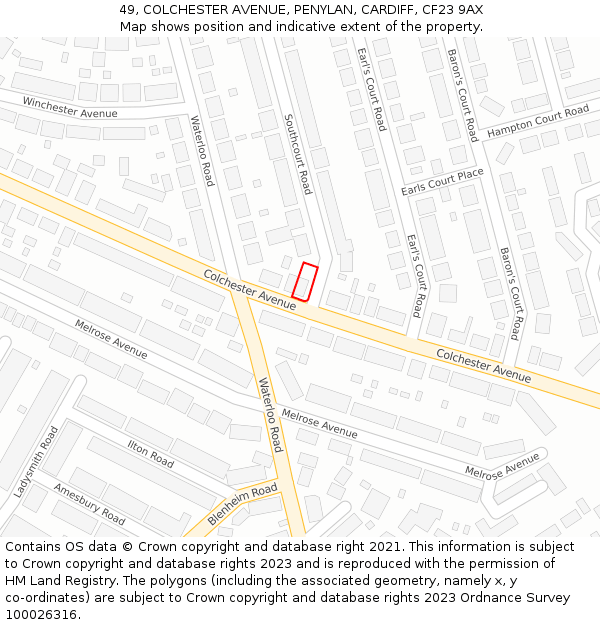 49, COLCHESTER AVENUE, PENYLAN, CARDIFF, CF23 9AX: Location map and indicative extent of plot