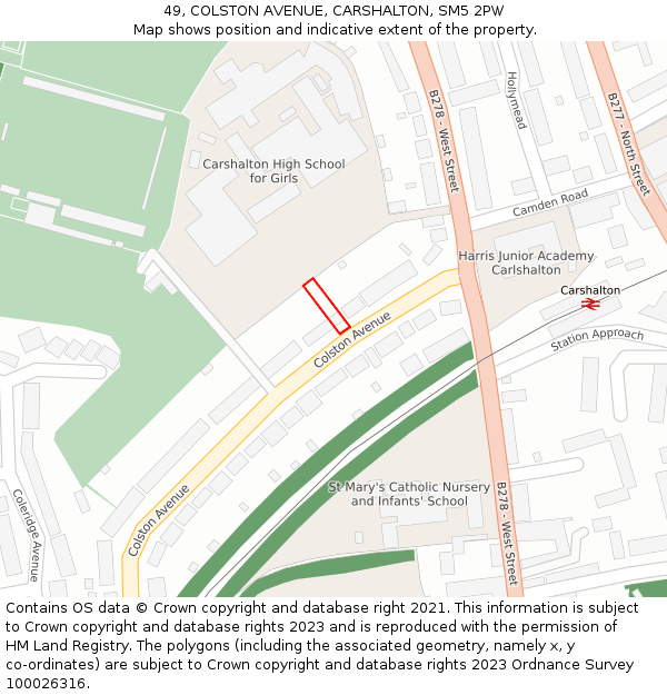 49, COLSTON AVENUE, CARSHALTON, SM5 2PW: Location map and indicative extent of plot