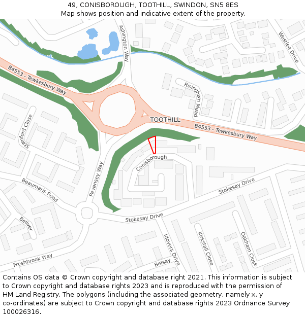 49, CONISBOROUGH, TOOTHILL, SWINDON, SN5 8ES: Location map and indicative extent of plot
