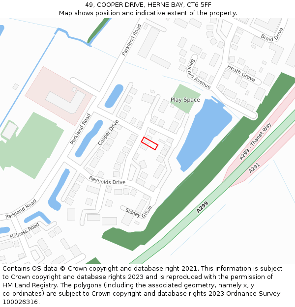 49, COOPER DRIVE, HERNE BAY, CT6 5FF: Location map and indicative extent of plot