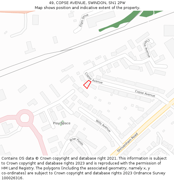 49, COPSE AVENUE, SWINDON, SN1 2PW: Location map and indicative extent of plot