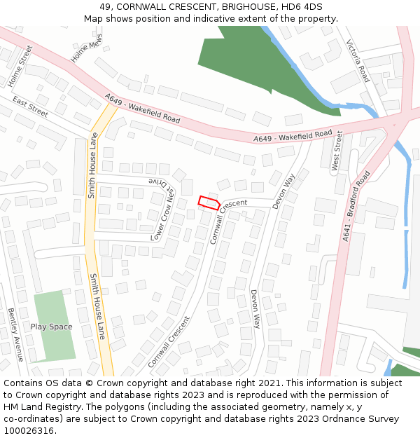 49, CORNWALL CRESCENT, BRIGHOUSE, HD6 4DS: Location map and indicative extent of plot