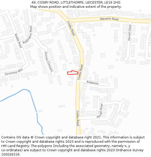 49, COSBY ROAD, LITTLETHORPE, LEICESTER, LE19 2HG: Location map and indicative extent of plot