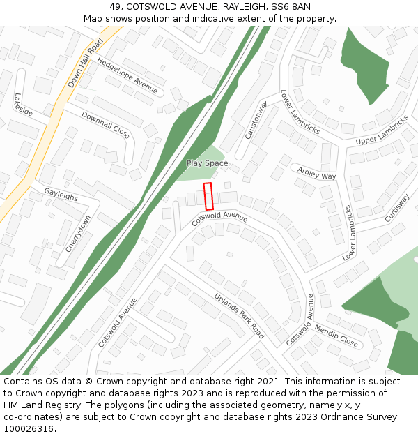 49, COTSWOLD AVENUE, RAYLEIGH, SS6 8AN: Location map and indicative extent of plot