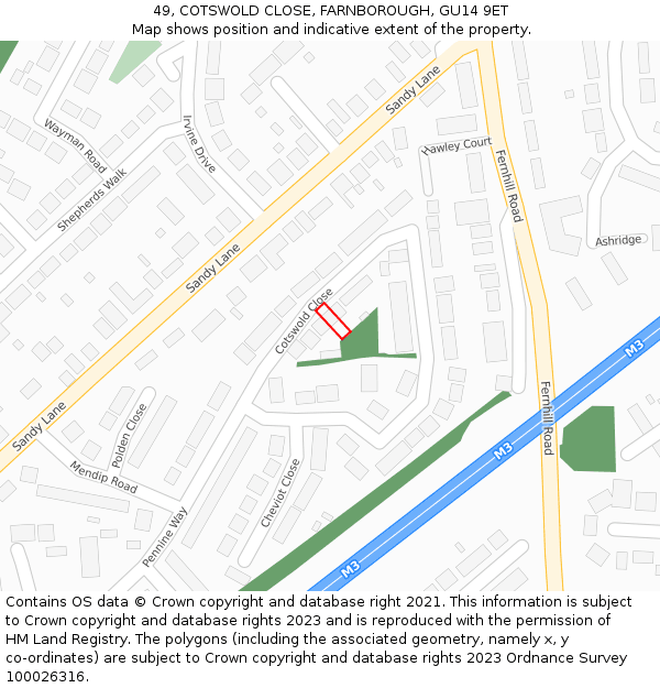 49, COTSWOLD CLOSE, FARNBOROUGH, GU14 9ET: Location map and indicative extent of plot