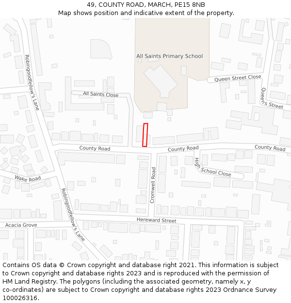 49, COUNTY ROAD, MARCH, PE15 8NB: Location map and indicative extent of plot