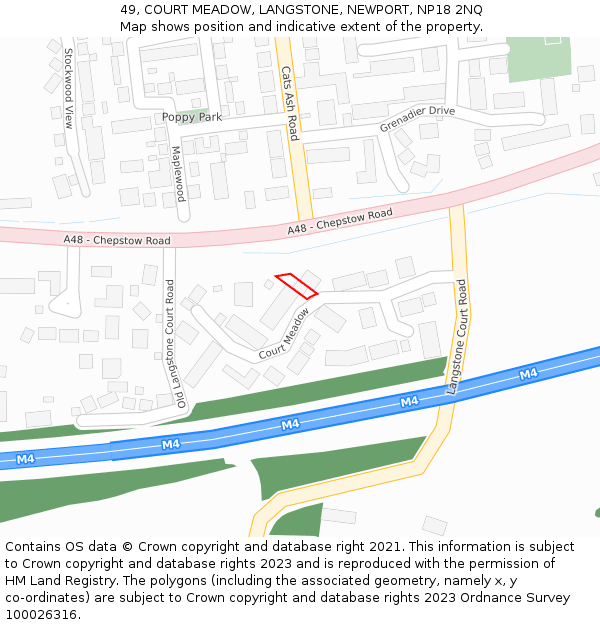 49, COURT MEADOW, LANGSTONE, NEWPORT, NP18 2NQ: Location map and indicative extent of plot