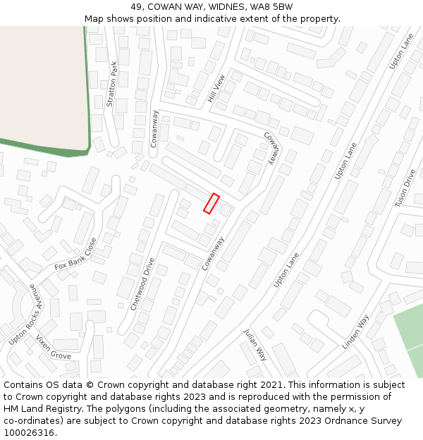 49, COWAN WAY, WIDNES, WA8 5BW: Location map and indicative extent of plot