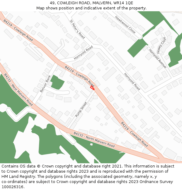 49, COWLEIGH ROAD, MALVERN, WR14 1QE: Location map and indicative extent of plot