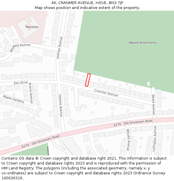 49, CRANMER AVENUE, HOVE, BN3 7JP: Location map and indicative extent of plot