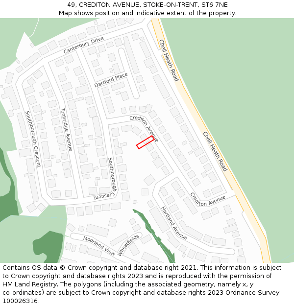 49, CREDITON AVENUE, STOKE-ON-TRENT, ST6 7NE: Location map and indicative extent of plot