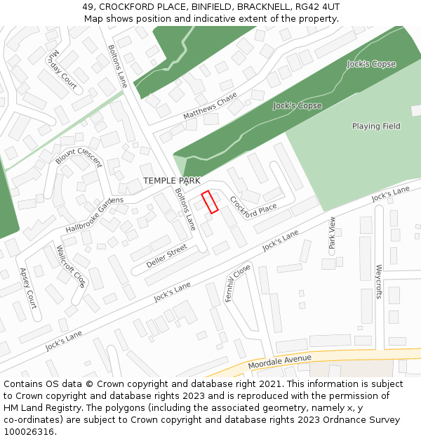 49, CROCKFORD PLACE, BINFIELD, BRACKNELL, RG42 4UT: Location map and indicative extent of plot