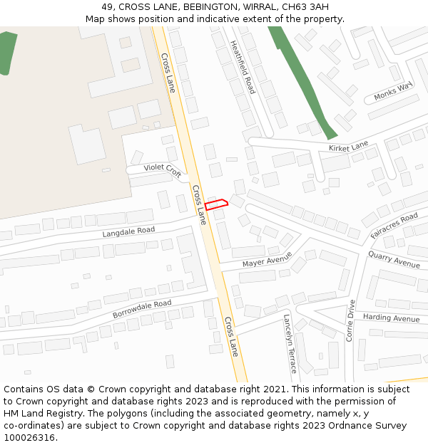 49, CROSS LANE, BEBINGTON, WIRRAL, CH63 3AH: Location map and indicative extent of plot