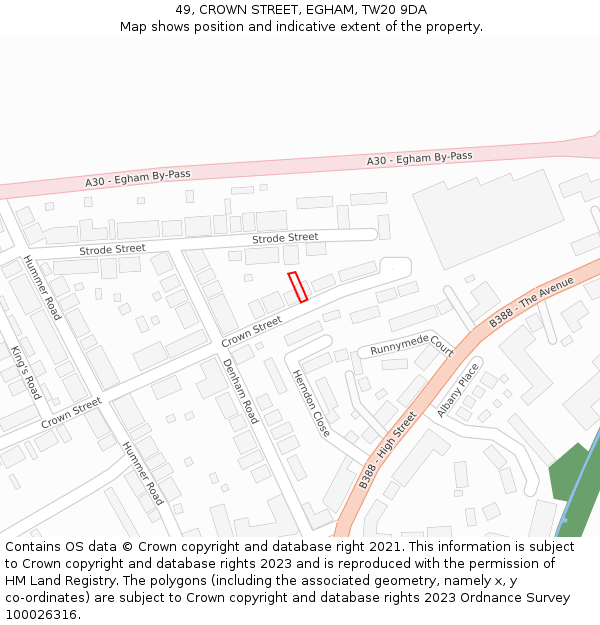 49, CROWN STREET, EGHAM, TW20 9DA: Location map and indicative extent of plot