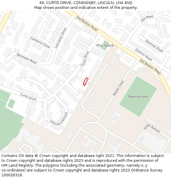 49, CURTIS DRIVE, CONINGSBY, LINCOLN, LN4 4NQ: Location map and indicative extent of plot