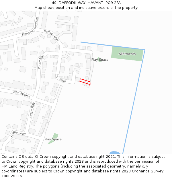 49, DAFFODIL WAY, HAVANT, PO9 2FA: Location map and indicative extent of plot