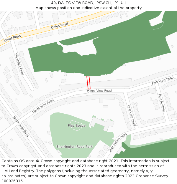 49, DALES VIEW ROAD, IPSWICH, IP1 4HJ: Location map and indicative extent of plot