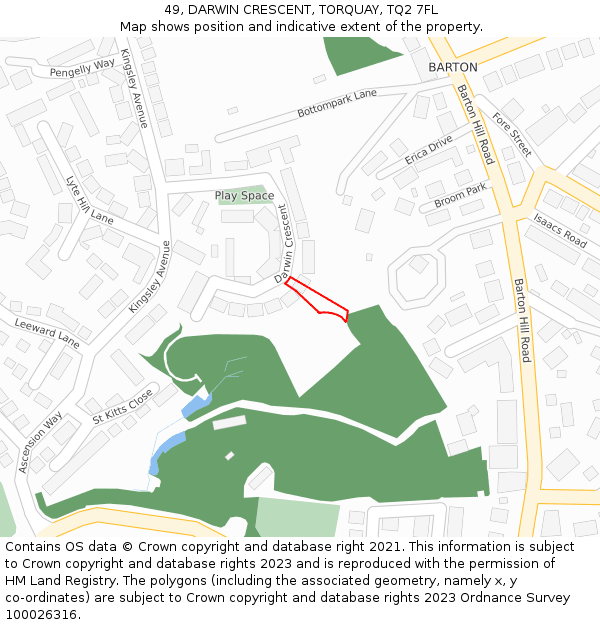 49, DARWIN CRESCENT, TORQUAY, TQ2 7FL: Location map and indicative extent of plot