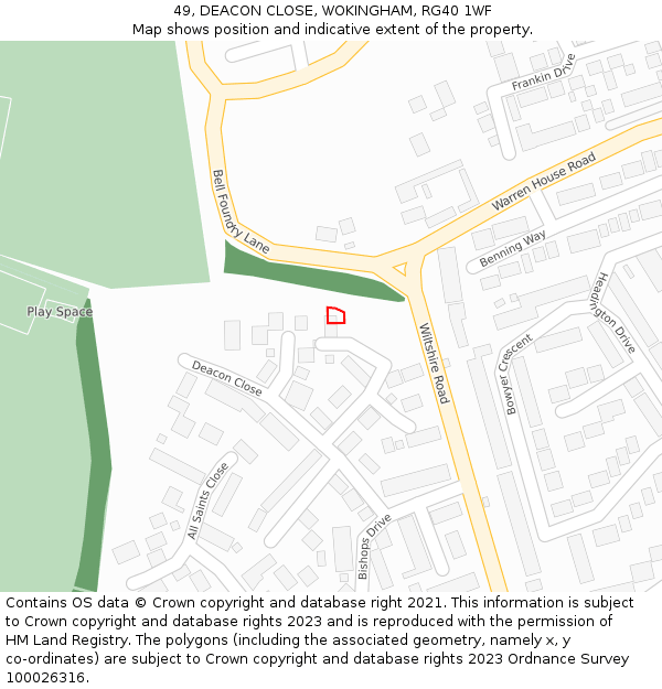 49, DEACON CLOSE, WOKINGHAM, RG40 1WF: Location map and indicative extent of plot