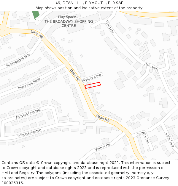 49, DEAN HILL, PLYMOUTH, PL9 9AF: Location map and indicative extent of plot