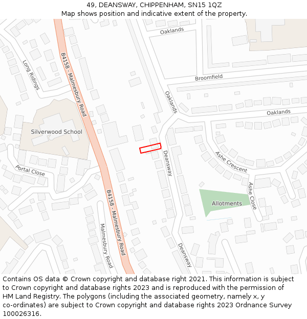 49, DEANSWAY, CHIPPENHAM, SN15 1QZ: Location map and indicative extent of plot