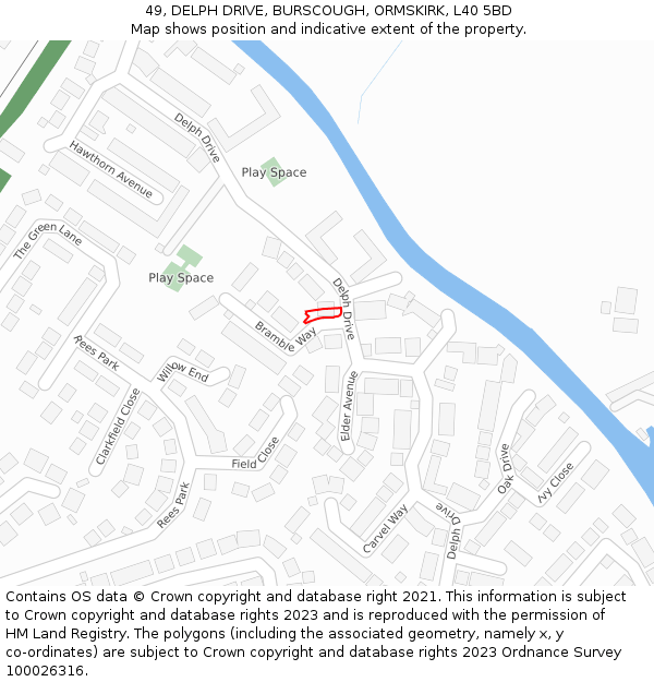 49, DELPH DRIVE, BURSCOUGH, ORMSKIRK, L40 5BD: Location map and indicative extent of plot