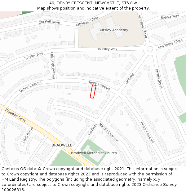 49, DENRY CRESCENT, NEWCASTLE, ST5 8JW: Location map and indicative extent of plot