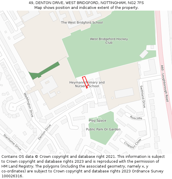 49, DENTON DRIVE, WEST BRIDGFORD, NOTTINGHAM, NG2 7FS: Location map and indicative extent of plot