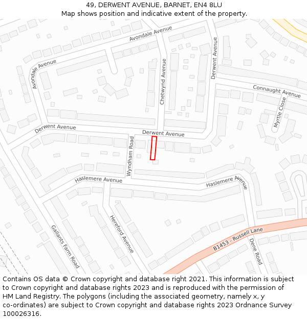 49, DERWENT AVENUE, BARNET, EN4 8LU: Location map and indicative extent of plot