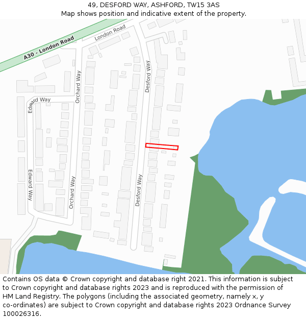 49, DESFORD WAY, ASHFORD, TW15 3AS: Location map and indicative extent of plot