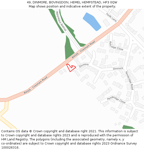 49, DINMORE, BOVINGDON, HEMEL HEMPSTEAD, HP3 0QW: Location map and indicative extent of plot