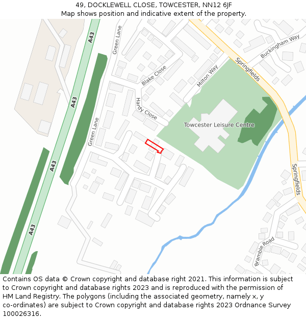 49, DOCKLEWELL CLOSE, TOWCESTER, NN12 6JF: Location map and indicative extent of plot