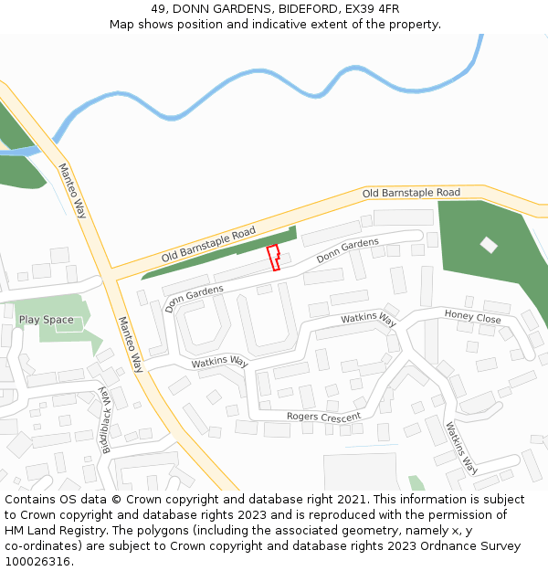 49, DONN GARDENS, BIDEFORD, EX39 4FR: Location map and indicative extent of plot