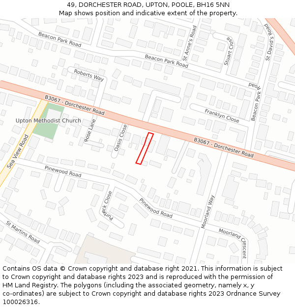 49, DORCHESTER ROAD, UPTON, POOLE, BH16 5NN: Location map and indicative extent of plot